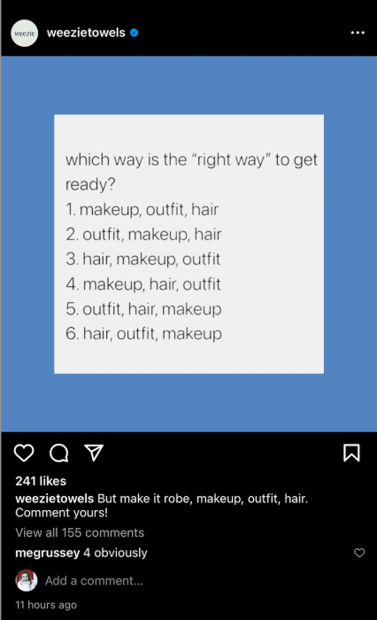 Weezie towels poll IG Weezie towels poll IG