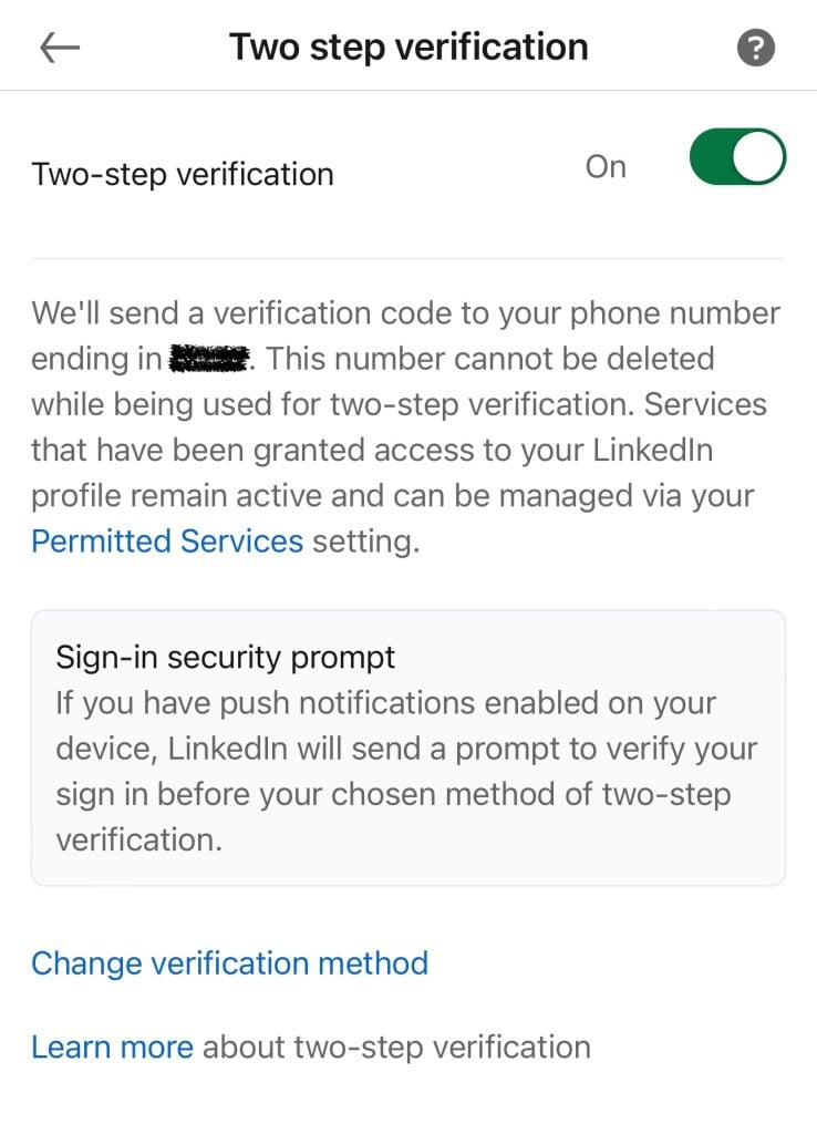 2FA LinkedIn mobile