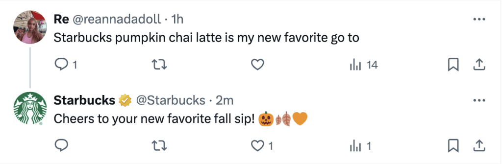 starbucks social media indirect message with response social listening