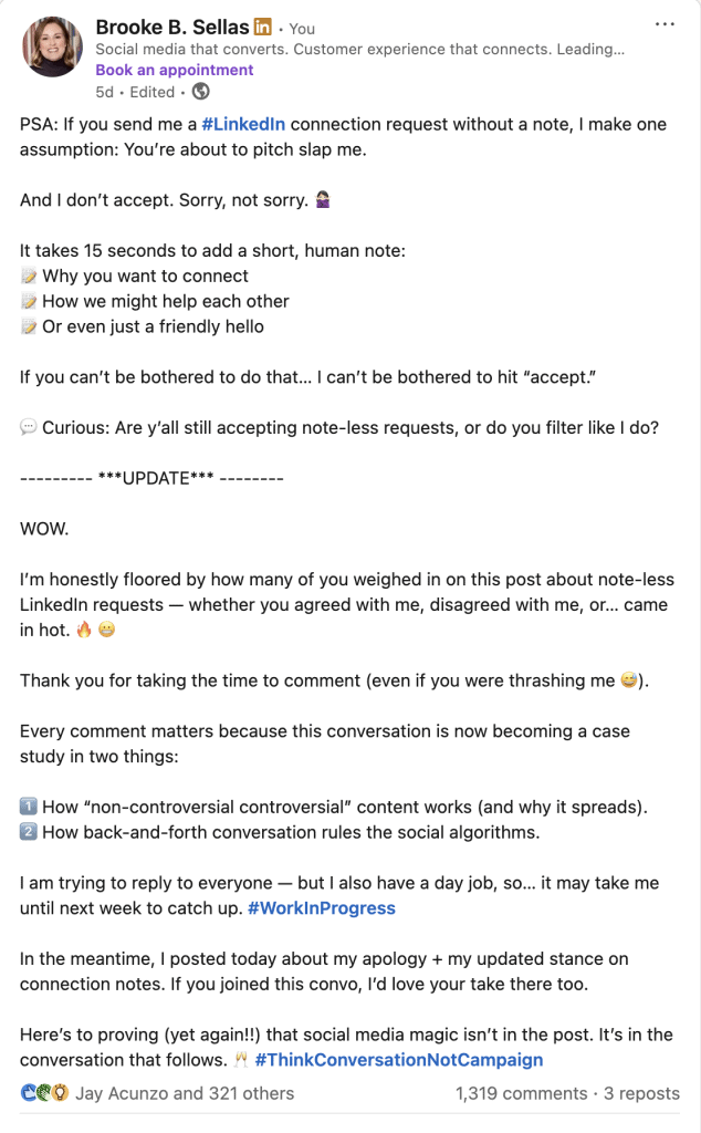 Brooke LI viral post with update